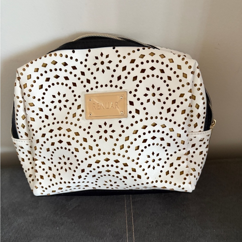 Lot of 2 Cosmetic Bags Renuar Black and Gold Cutout and Black Floral